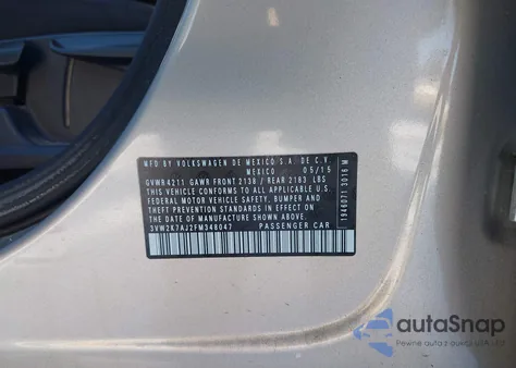 2015 Volkswagen Jetta 2.0L S from USA, damaged, VIN 3VW2K7AJ2FM348047